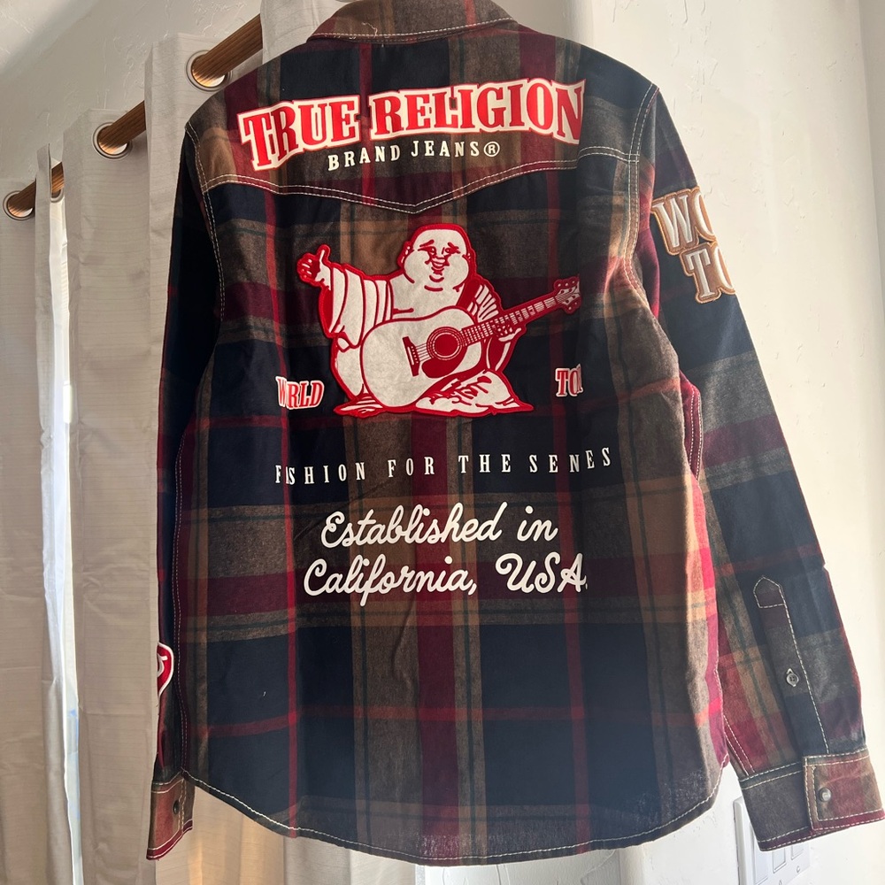 True Religion Multicolor Plaid Shirt with Graphic
